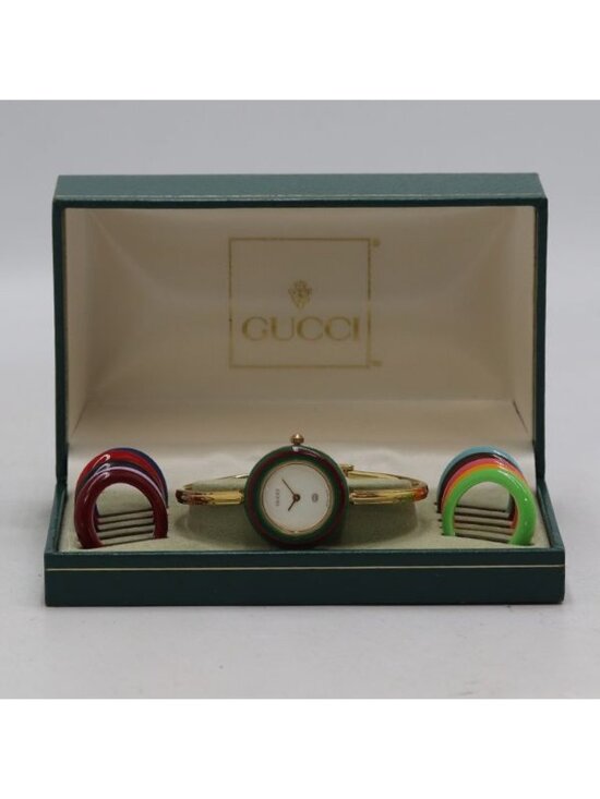 Gucci Box Change Bezel 11 12 Quartz Bangle Watch White Dial